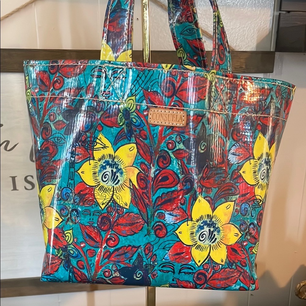 Consuela Blue and Red Floral Tote Bag